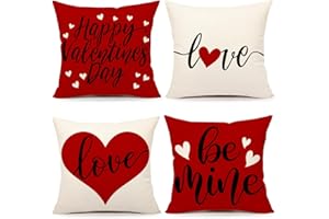 4TH Emotion Valentines Day Pillow Covers 18x18 Set of 4 Spring Farmhouse Decor Red Love Holiday Decorations Throw Cushion Case for Home Decorations S24V11