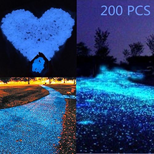 Glow in the Dark Garden Pebbles Stone for Walkway Yard and Decor in Blue DIY Decorative Luminous Cobblestones Pebbles Stones for Aquarium Fish Tank Gravel Stones(200Pcs)