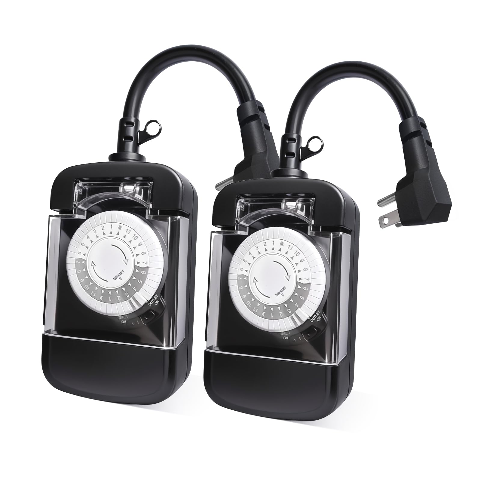 Photo 1 of 24 Hour Outdoor Mechanical Timer Switch with Two Ground Outlets, Variable On/Off Setting Every 30 Minutes, 48 Pin Setting Dial, Up to 24 Events Per Day,ETL Listed,Black