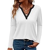 LilyCoco Womens Striped Long Sleeve Shirt V Neck T Shirts Casual Fall Boho Tops