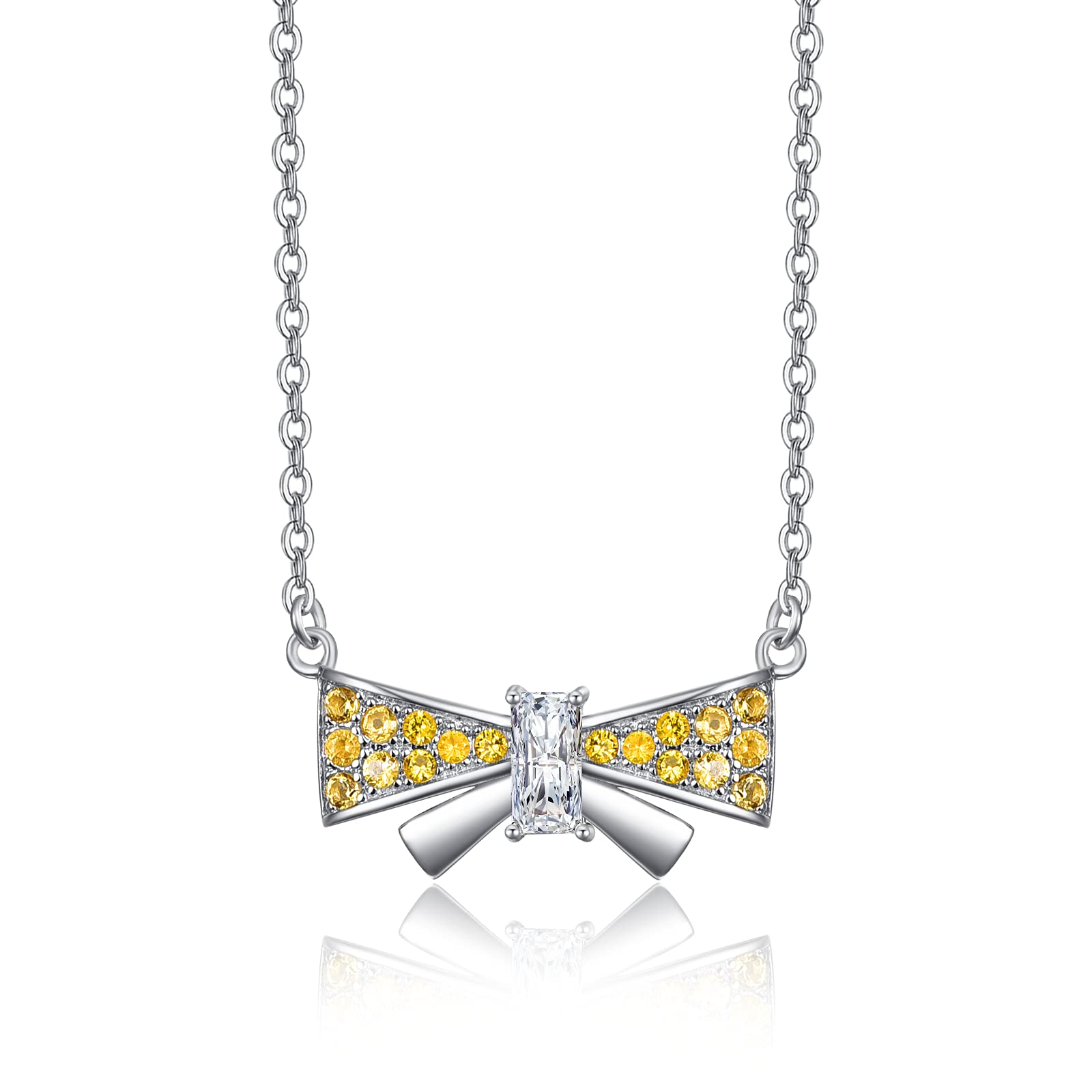 praymos Sterling Silver Butterfly Necklace Bowknot Pendant Yellow Zircon Birthstone Jewellery Birthday Gifts for Women Her Daughter Wife