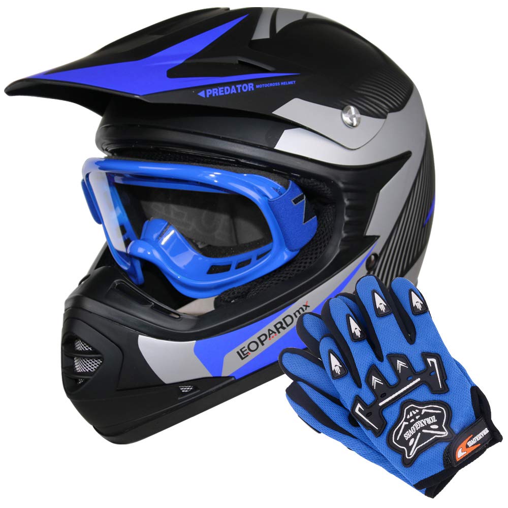 Leopard Blue S (49-50cm) LEO-X19 PREDATOR Kids Motocross Helmet \u0026 Zorax  S(5cm) Gloves \u0026 Goggles, Kids Motorbike MX Helmet set- Buy Online in  Bermuda at bermuda.desertcart.com. ProductId : 113238148.