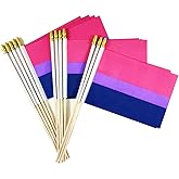 Newperlite Bisexual Bi Pride Stick Flag Small Mini Hand Held LGBT Flags - Solid Wooden Pole and Spear Top,12 Pack, 5x8 Inches