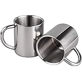 IMEEA Unbreakable Mugs for Kids Double Walled Camping Coffee Mugs 7.5oz/220ml Stainless Steel Mug with Handle, Set of 2