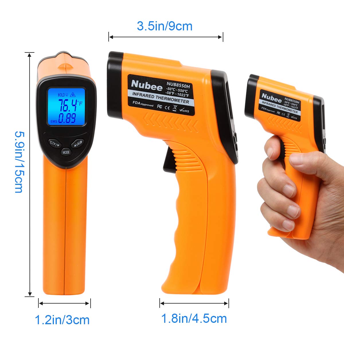 Nubee NUB8550H Digital Infrared Thermometer 58°F 1022°F with