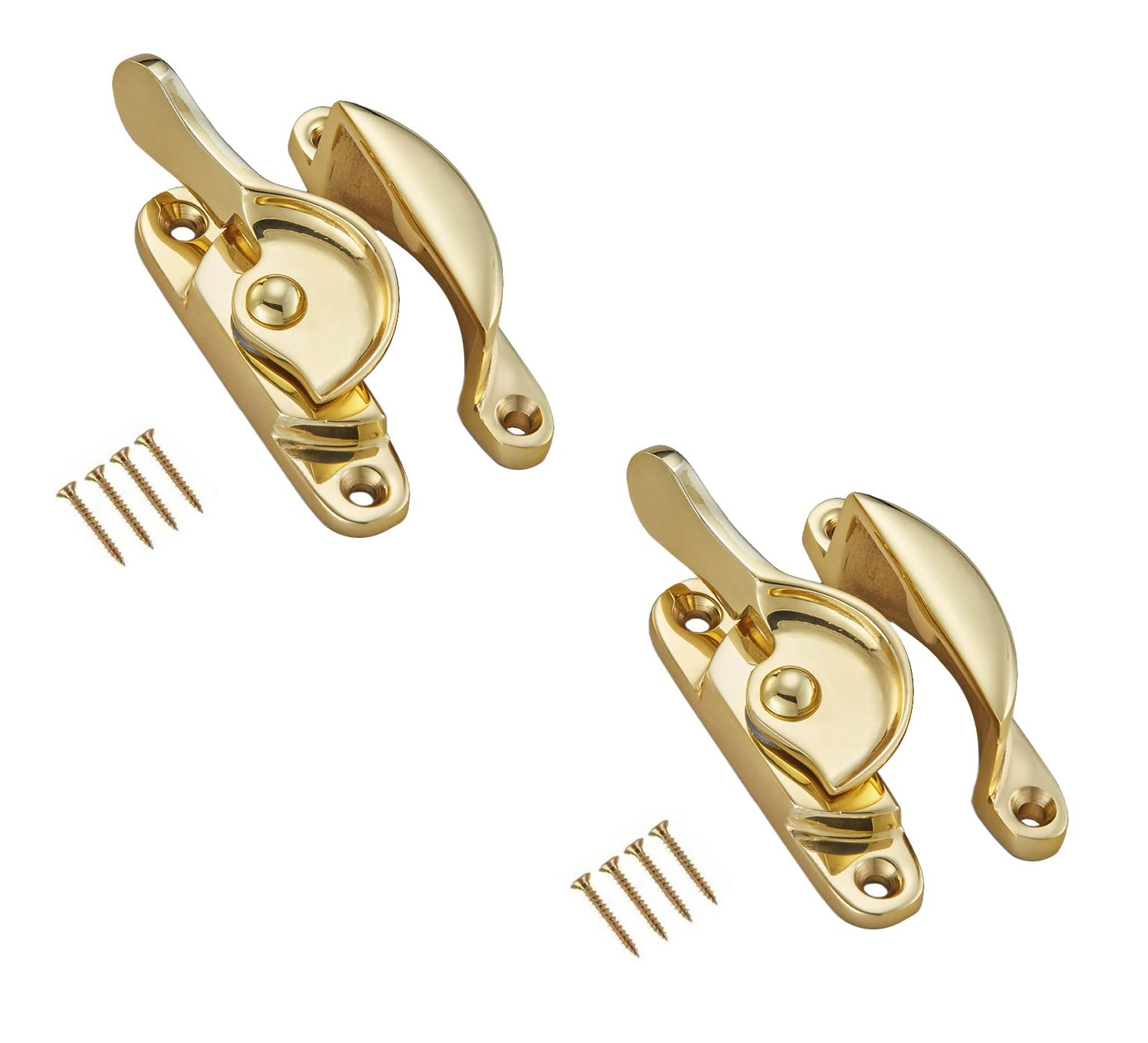 TERF® Traditional Vintage Polished Brass Sash Window Lock Catch Latch Fitch Fastener With Fixing Screws For Wood Aluminium UPVC Vinyl Frames - Pack of 2