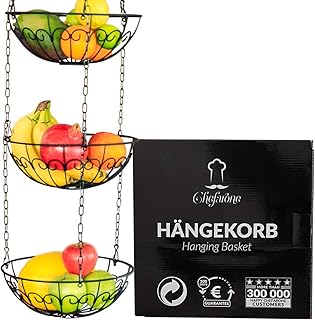 Chefarone Obstkorb zum Aufhängen - 130cm Küchenampel für mehr Platz auf Ihrer Arbeitsplatte - Obst Hängekorb Küche - Obstschale hängend (schwarz)