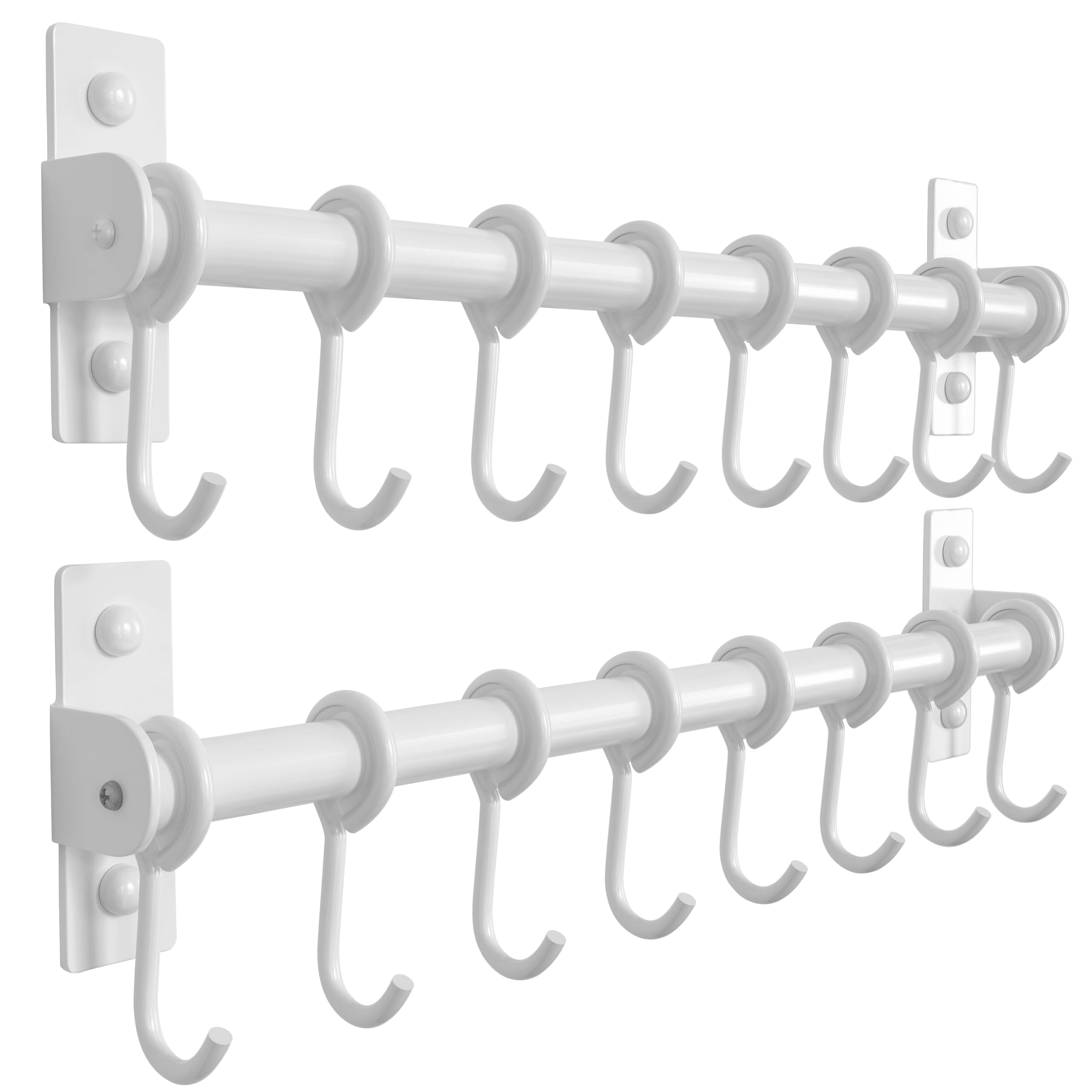 Dseap Pot Rack - Pots and Pans Hanging Rack Rail with 8 Hooks, Pot Hangers for Kitchen, Wall Mounted, White, Pack of 2