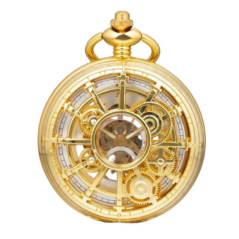 DerMacht Mechanical Pocket Watch, for Men Women Special Magnifier Half Hunter Engraved Case Roman Numerals with Chain
