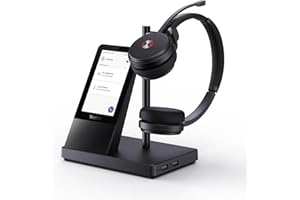 Yealink WH66 Wireless Headset with 4" Screen, DECT Headset for Teams,Zoom Skype Certified,525ft Range,Full-Duplex Speaker,14H Call Time,Office Work Headphones for Desk Phone,PC