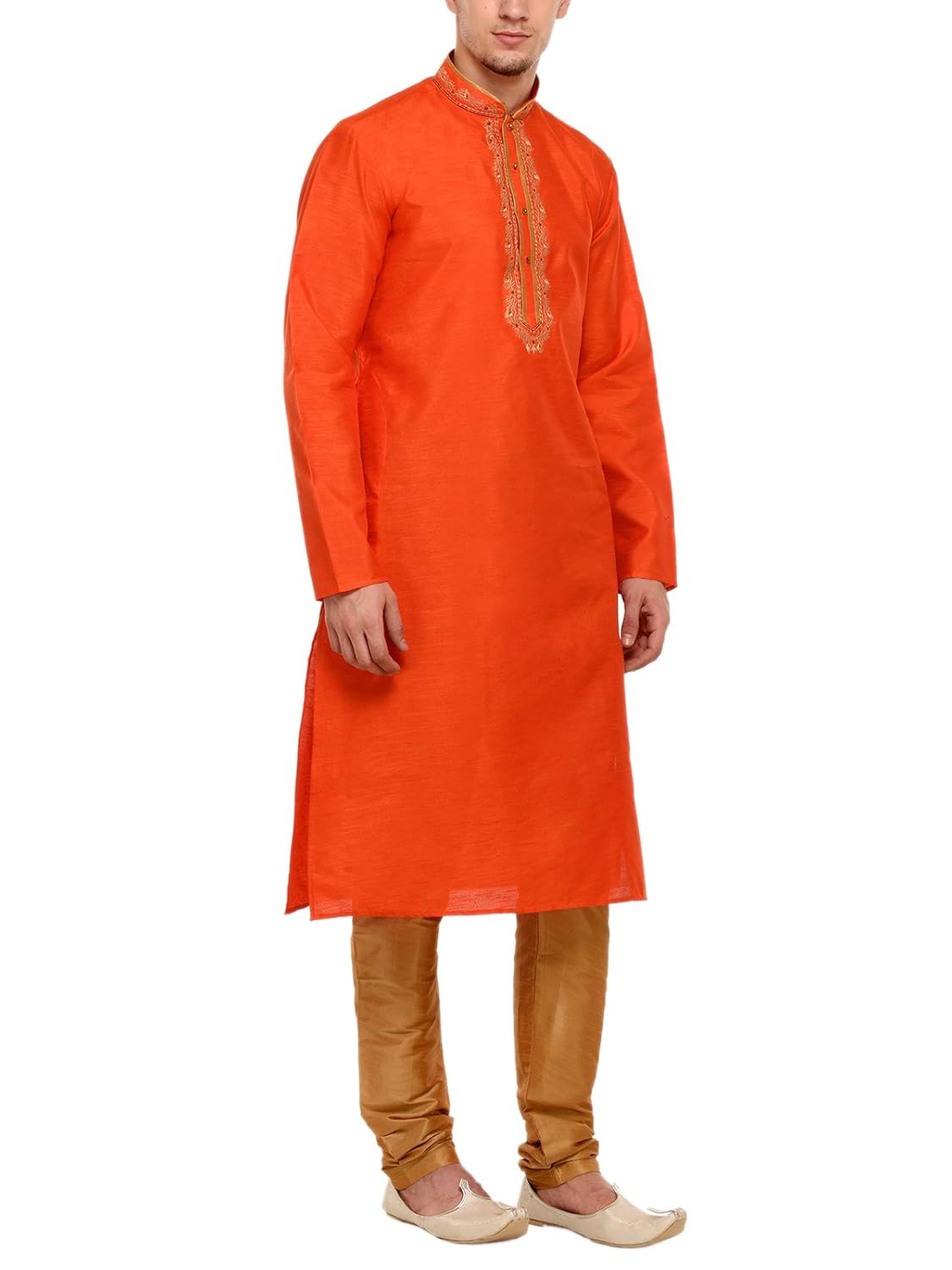 rg designers orange self design full sleeves kurta pyjama set