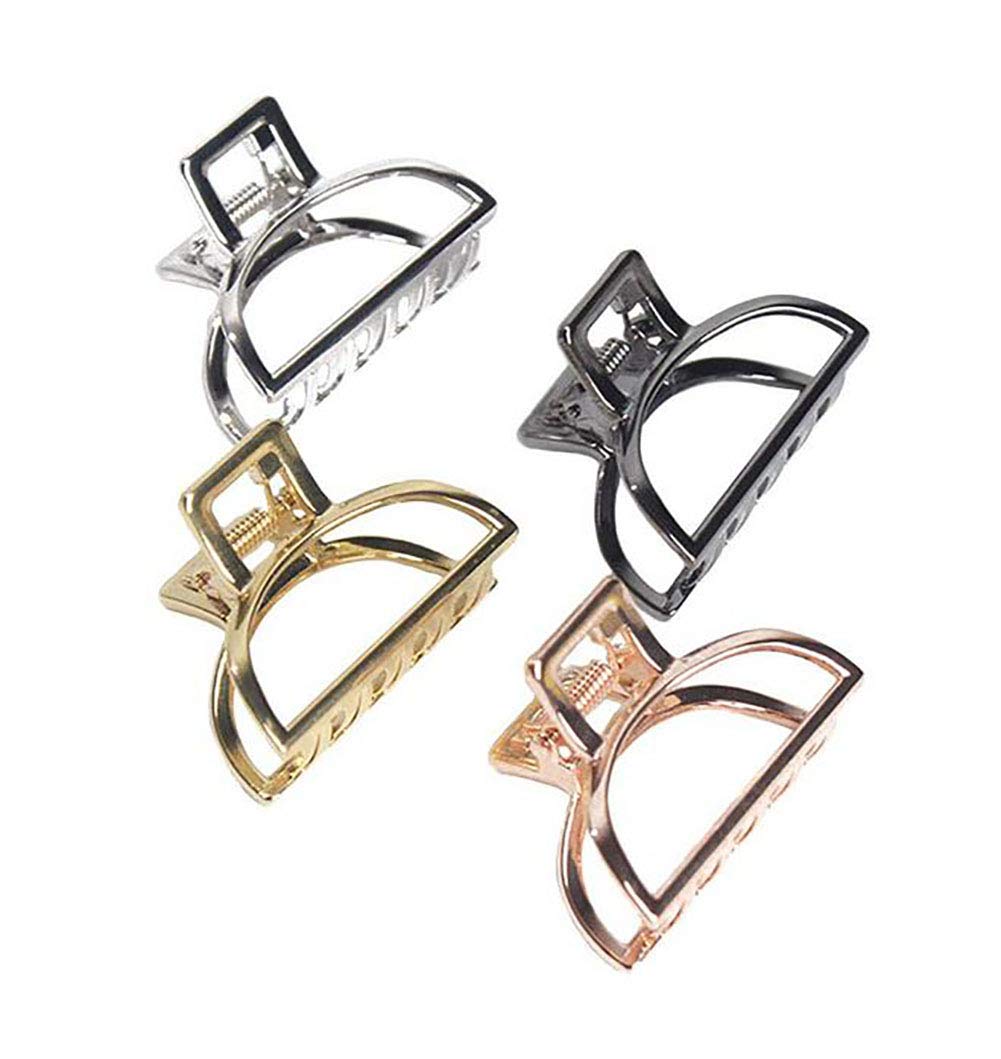 Fodattm Set of 4 Women Vintage Metal Small Hair Claw Hair Jaw Clips Ponytail Clip Hair Clamp Accessories (Semicircle)