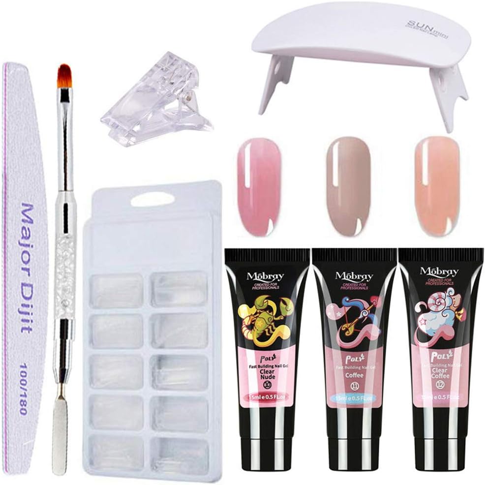 yunshuoa Poly Nail Extension Gel Kit 3 Nail Lamps False Nail Tips Kit Nail Extension Set LED Nail Dryer Nail polishing tools Curing Lamp Beginner Nail Tools