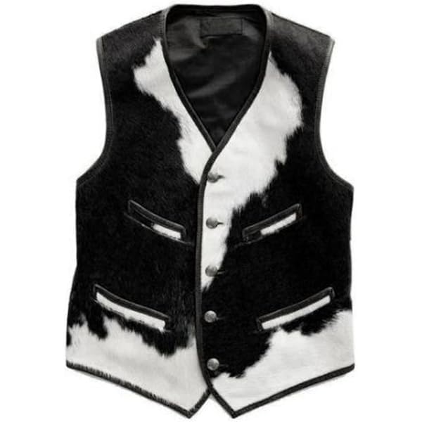 RUAZUA Men's Real Cowhide Leather Hair-on Vest ▻ Old