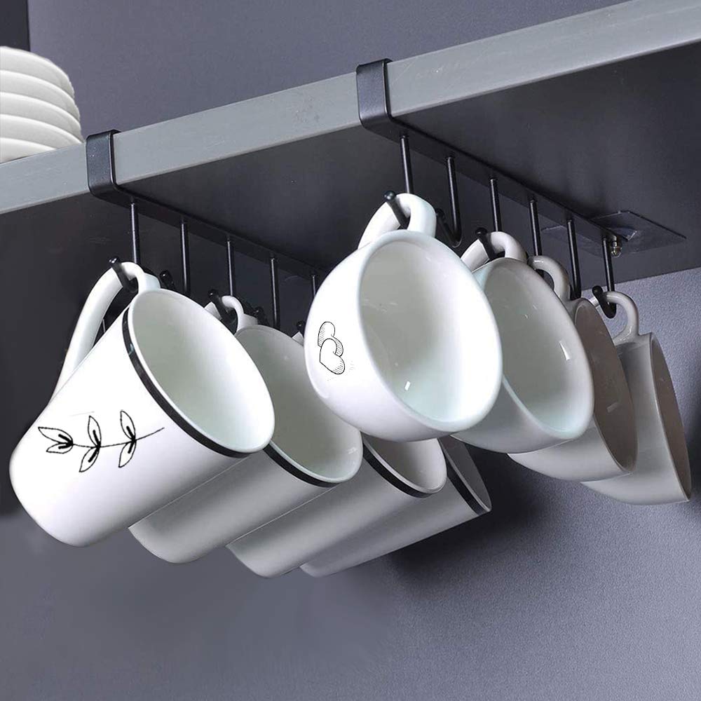 AliCH 2pcs Cups Hooks Under Cabinet Mug Storage Hooks Mutifunctional Hooks Kitchen Utensil Ties Belts Scarf Hanging Rack Holder without Drilling (N)