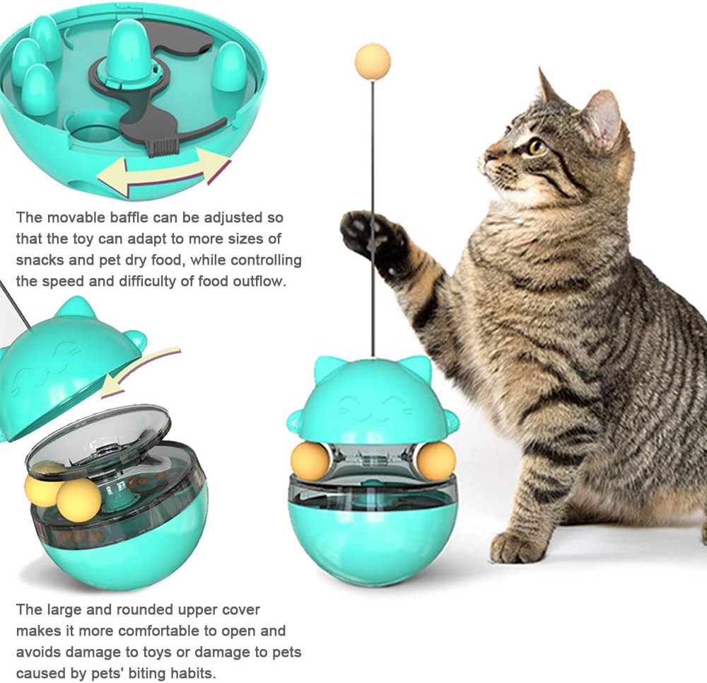 LucaSng Cat Food Toy Ball Tumbler-cat IQ Training Turntable Food Dispenser-with Double Rolling Balls and Detachable Stick-Fully Adjustable Teaser Toy-can be Used for Kitten and Puppy Sports : Pet Supplies