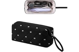 RSRSLEII Large Quilted Hair Tools Travel Bag with Bow Pattern,Waterproof Hair Styling Accessories Storage Case for Flat Irons,Straightener,Curling Iron,Hair Dryer,Portable Organizer(Black)