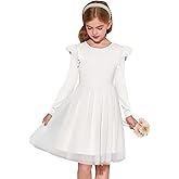Haloumoning Girls Tutu Dress Ruffle Long Sleeve Fluffy Fall Winter Party Tulle Dress for Kids 5-14Y