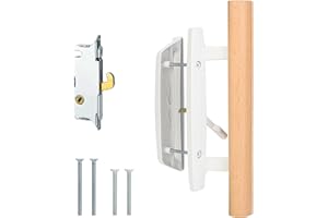 HILLMASTER Patio Sliding Door Handle Set with Mortise Lock 45°,Mortise Style Reversible Design Non-keyed Sliding Patio Glass Door Handles Patio Door Lock,Fits 3-15/16"Screw Hole Spacing,White Finish