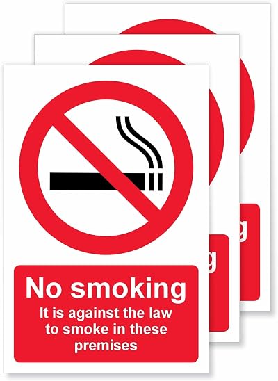 Viro Display No Smoking Vinyl Stickers - 100x150mm, 3 Pack, Indoor/Outdoor