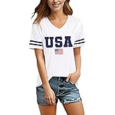 American Flag Shirts for Women V Neck 4th of July Shirt USA Tshirt Gift Independence Day Patriotic Short Sleeve Tops