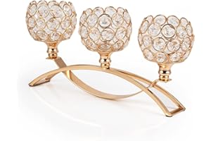 VINCIGANT Gold Candle Holders for Table Centerpiece, 3 Arms Metal Candelabra Candlestick Holders for Home Decor, Wedding, Dinning, Party, Anniversary,Christmas Halloween Decorations