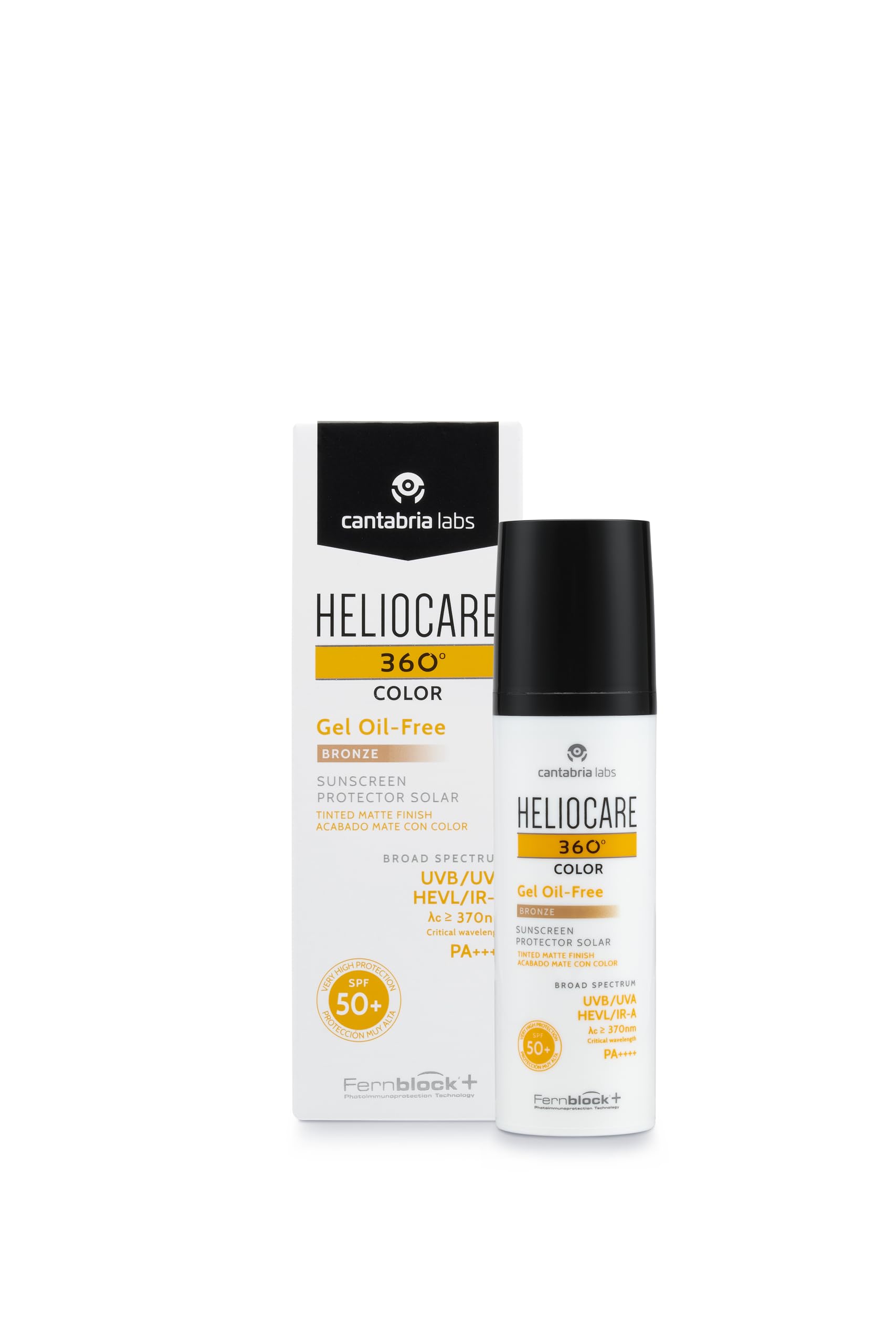 Heliocare 360 Colour Gel Oil-Free Bronze SPF50+ 50ml / Sunscreen For Face/Daily UVA UVB Visible Light Infrared-A Anti-Ageing Sun Protection/Matte Foundation Coverage