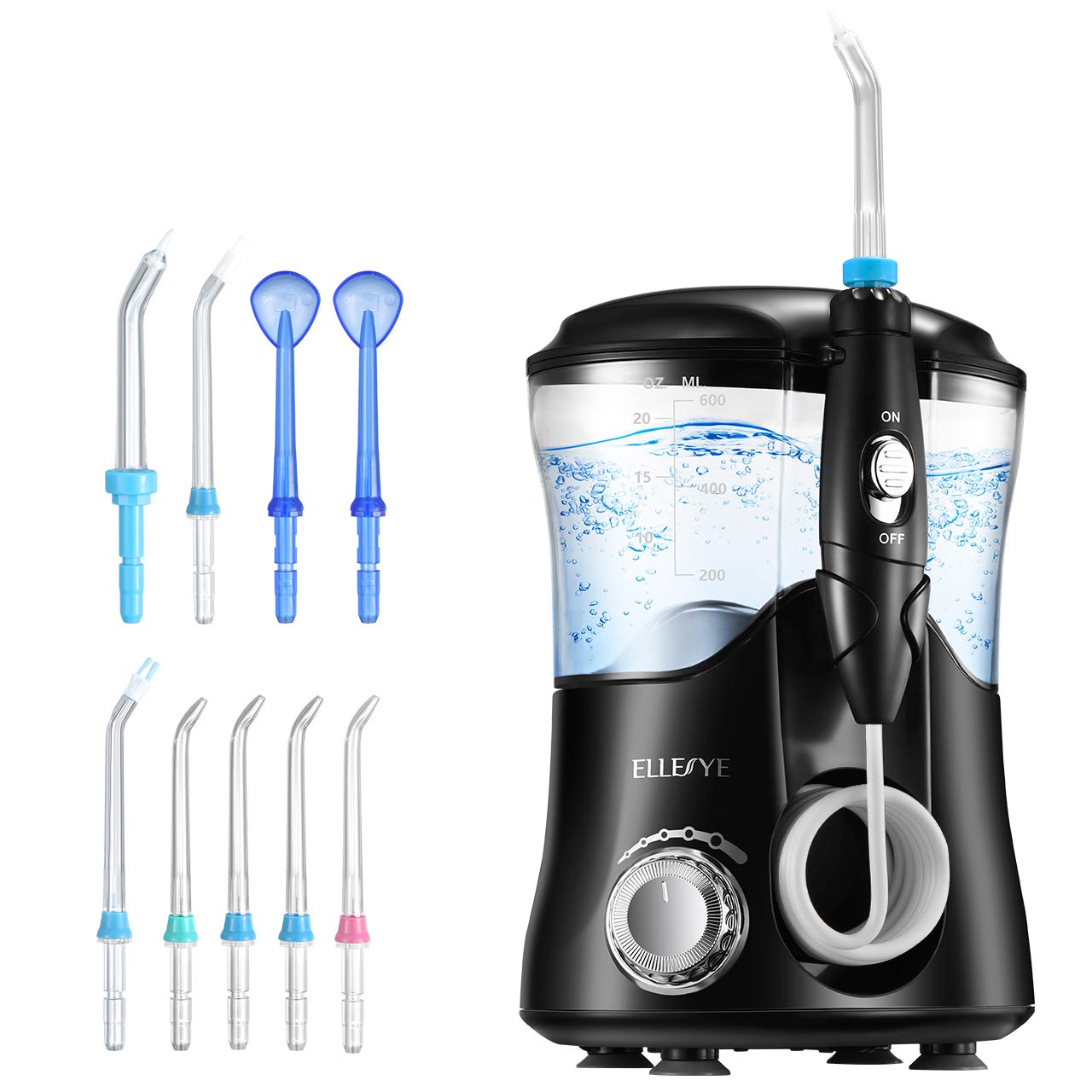 Ellesye Water Flosser Oral Irrigator 600ml With 9 Multifunctional Jet Tips 3 Min Timer Dental Water Pick For Braces Care Teeth Cleaning Quiet