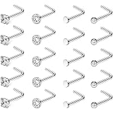 SEEDRILL 20Pcs 20G Nose Rings Studs for Women Hypoallergenic Nose Studs Set | 316L Surgical Stainless Steel Nose Piercings Jewelry 3mm CZ&amp;Rainbow Nose Ring L Shape Nose Stud 20 Gauge Nose Screw Studs