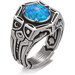 Fire Opal Ring Men Shamania Wizard Occult Thick Pagan Statement Ring