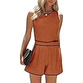 Fessceruna Women's 2 Piece Outfits Sleeveless Crop Zip Back Tank Top and High Waist Shorts Summer Contrast Workout Sets