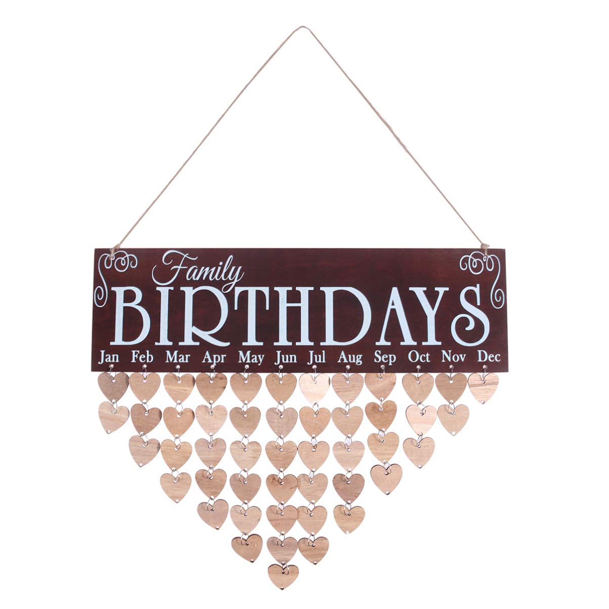 WINOMO Family Birthday Board,DIY Hanging Wooden Birthday Reminder Calendar Plaque with 50 Wood Discs for Home Decor Hanging Calendar