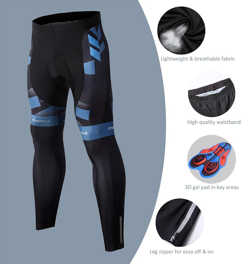 Xtextile Men's Cycling Jersey Set with Full Zipper Long Sleeves Bicycle Shirt and 4D Coolmax Padded Cycling Tights Leggings: Clothing