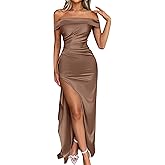 Caracilia Women Off Shoulder Sleeveless Maxi Formal Dress 2026 Sexy High Split Wedding Guest Cocktail Party Elegant Dresses
