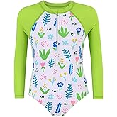 Hulaha Size 2-9 Years Girls One Piece Swimsuit Kids Long Sleeve Swimsuit Zipper UPF Rashguard Swimwear