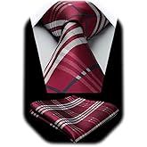 HISDERN Mens Ties Plaid Tie and Pocket Square Set Classic Woven Formal Checkered Neckties & Handkerchief Wedding Party