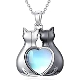 LONAGO Cat Moonstone Necklace White and Black Cats Pendant Necklace Jewelry Gift for Women