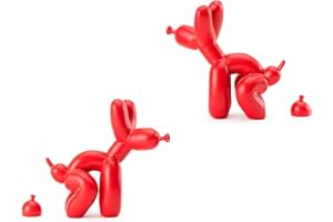 Artconal Balloon Dog Statue Decor, Red Accent Small Knick Knacks Decor for Shelf, White Elephant Funny Gag Gifts, Pooping Dog Statue for Bathroom Table(2-Pack, 3¾ inch)