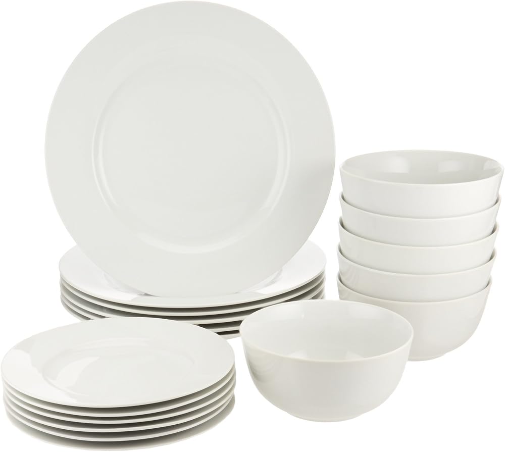 Amazon Basics 18-Piece Dinnerware Set White Service for 6 Porcelain