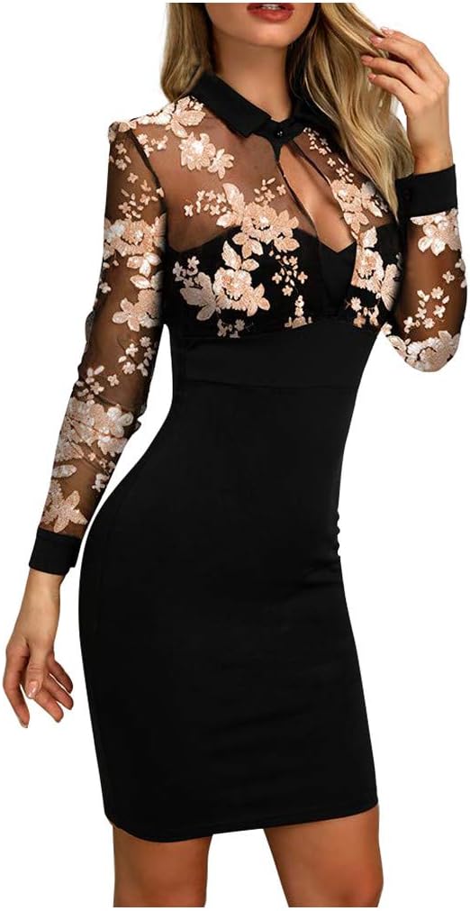 Women's V-Neck Bodycon Glitter Sequin Mini Party Dress Club Ball Prom Gowns Pencil Dress