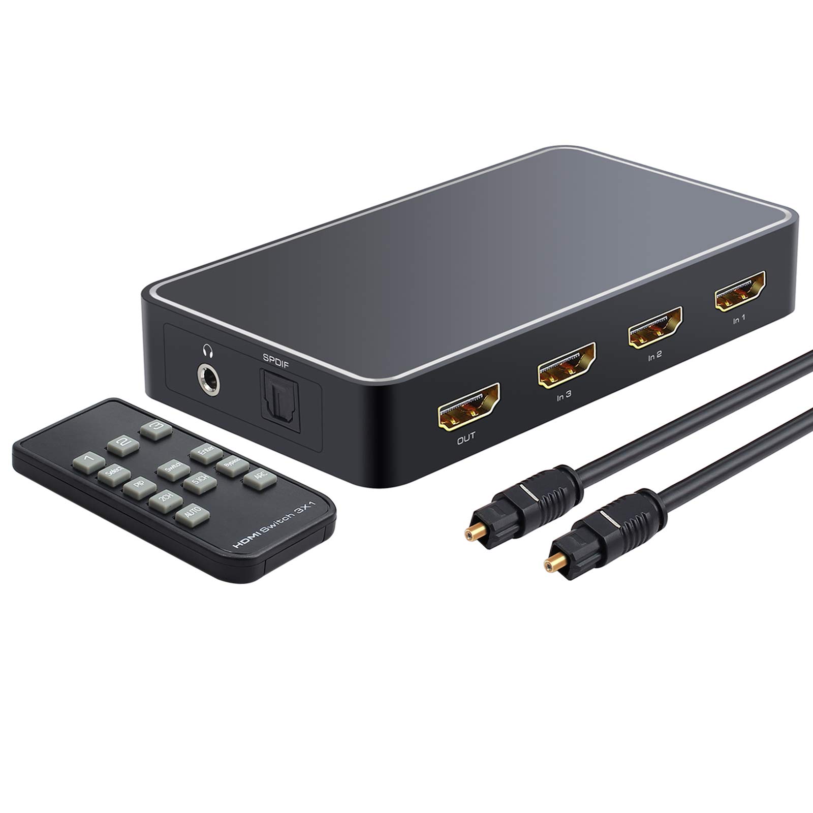 eSynic 3X1 HDMI Audio Extractor HDMI Audio Converter Box HDMI to HDMI with Optical TOSLINK SPDIF and 3.5mm Audio Output with PIP Function and IR Control Supports 4K 3D etc With UK Plug