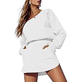 Fisoew Womens Long Sleeve Athletic Dress Backless Keyhole Built-in Shorts Oversized Workout Active Skort Dresses White
