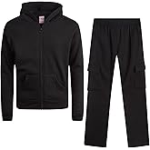 Real Love Girls Sweatpants Set - 2 Piece Soft Fleece Zip Up Hoodie and Flare Cargo Girls Pants Kids Activewear Set (7-16)