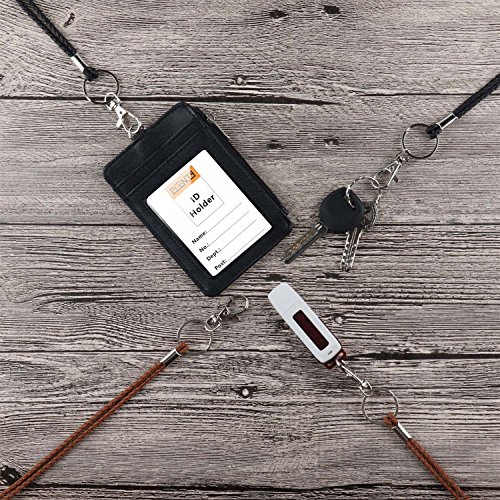 Office Lanyard, PLENTY 2PCS Handmade PU Leather Necklace Lanyard with Strong Clip and Keychain for Keys, ID Badge Holder, Camera, Cell Phone, iPod MP3 MP4, USB Flash Drive (Black+Brown) - Thumbnail 3