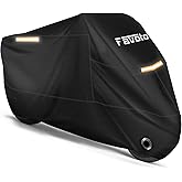 Favoto Motorcycle Cover Waterproof Outdoor All Season Weather Sun Rain Protection Night Reflective with Lock-Holes & Storage Bag Fits up to 96.5" Motorcycles Powersports Vehicle Cover