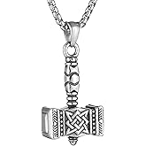 HZMAN Thor Hammer Stainless Steel Necklace For Men and Women Hammer Pendant Necklace 22+2 Inch Chain