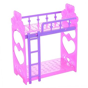 Meiyiu 2Pcs Bedroom Accessories Double-Deck Bed Bunk Bed Cute 14cm Plastic Double Bed Toy for Barbie Doll Random Color