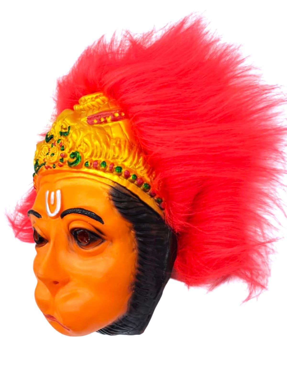 BookMyCostume Hanuman Ji Face Mask with Crown Design & Red Faux Hair – Rubber Devotional Mask for Ramayana Plays, Festivals & Fancy Dress | Fancy Dress Accessory For Role Plays | Adult 3