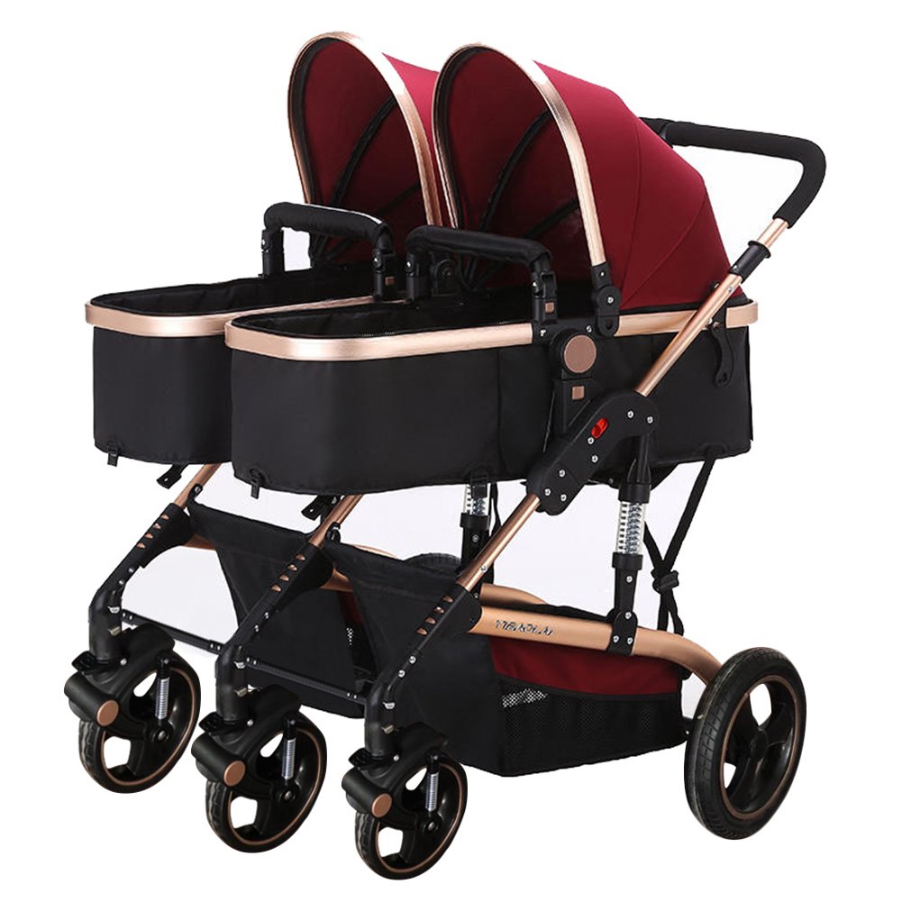 red bassinet stroller