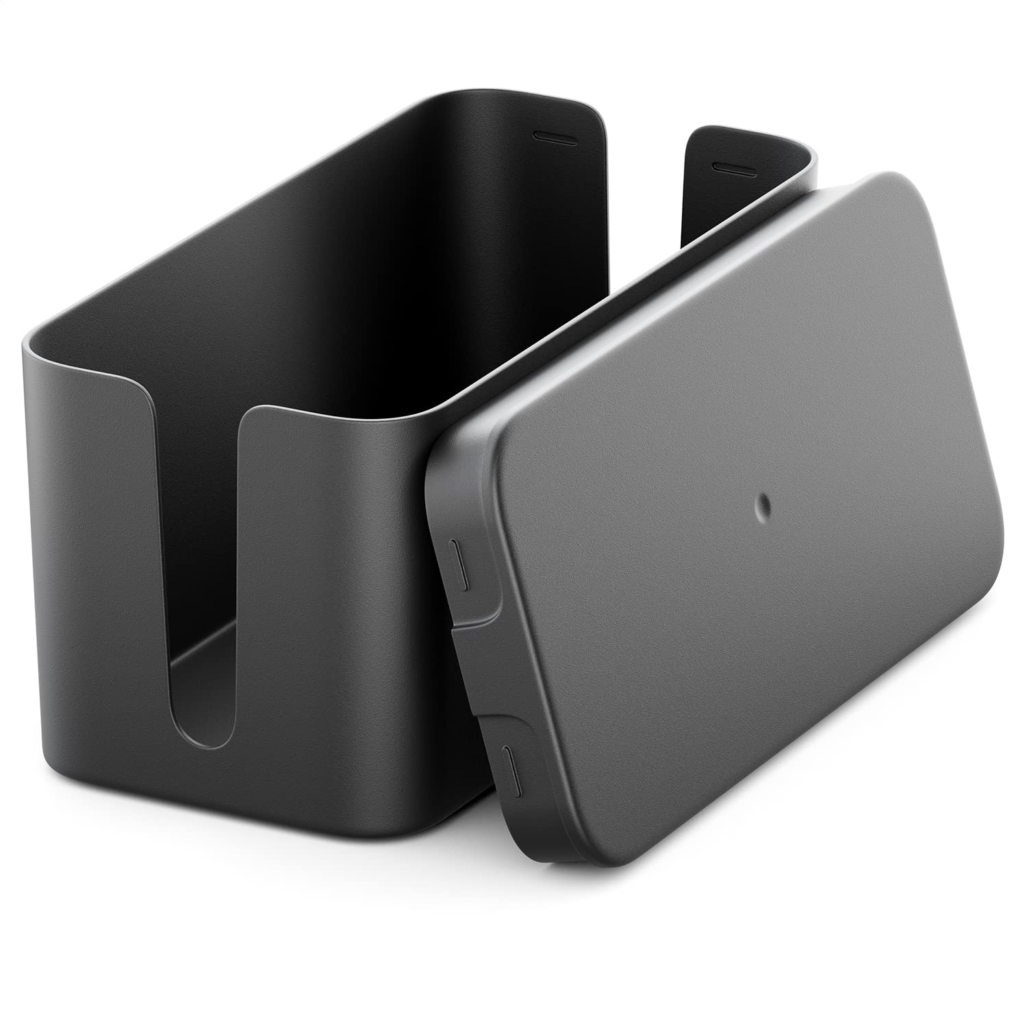 deleyCON Cable Management Box Cable Organiser Box Cable Box 9.25 x 4.53 x 4.53 Robust Plastic 2 Side Cable Guides Protection and Safety Black (MK4505)